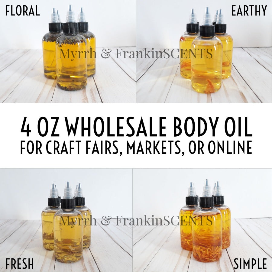 Bulk Wholesale Essential Oil Body Oil | 4 oz bottles for White Label for Craft Shows, Markets, and Vending Events